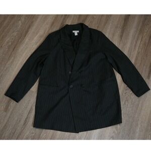 H&M Mens XL Pinstripe Double Breasted Blazer Black Peak Lapel Suit Jacket